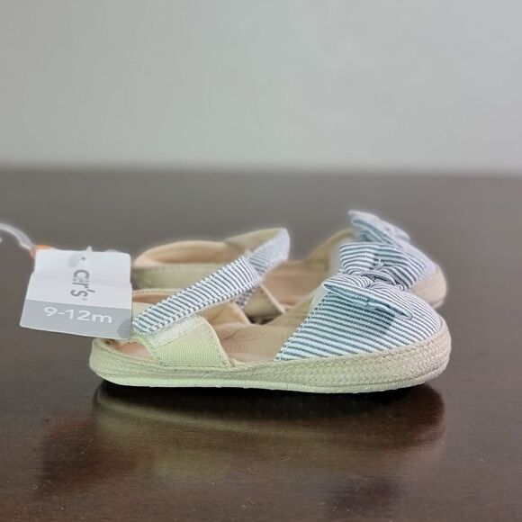 Carter's Little Baby Girl Shoes Espadrilles Blue White Tan New Size 9 - 12 Month - Picture 4 of 5